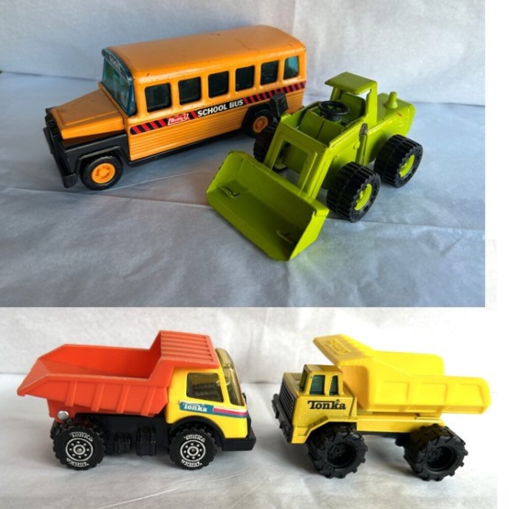 Vintage Buddy L and Tonka Trucks, set of 4